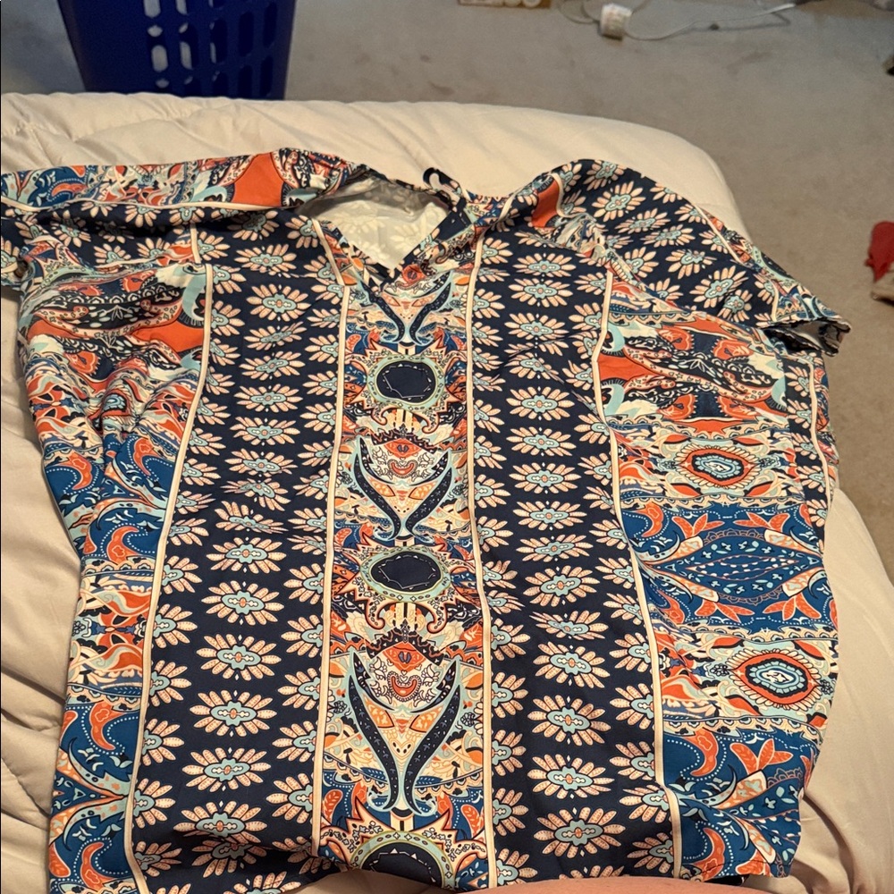 SHEIN Floral Patterned Top in Blue and Orange